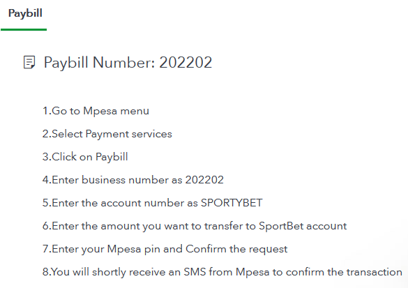 how to deposit to SportyBet via Paybill