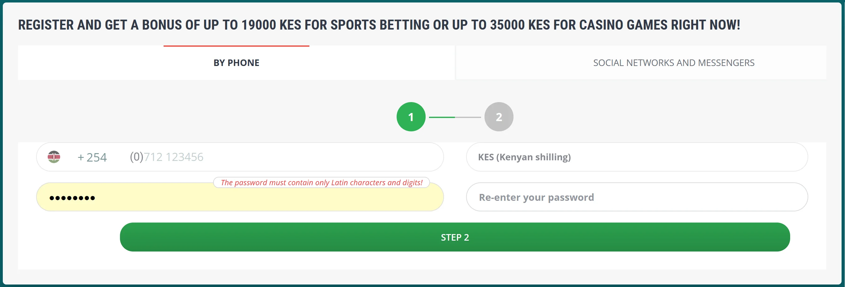 22Bet Kenya Registration Page