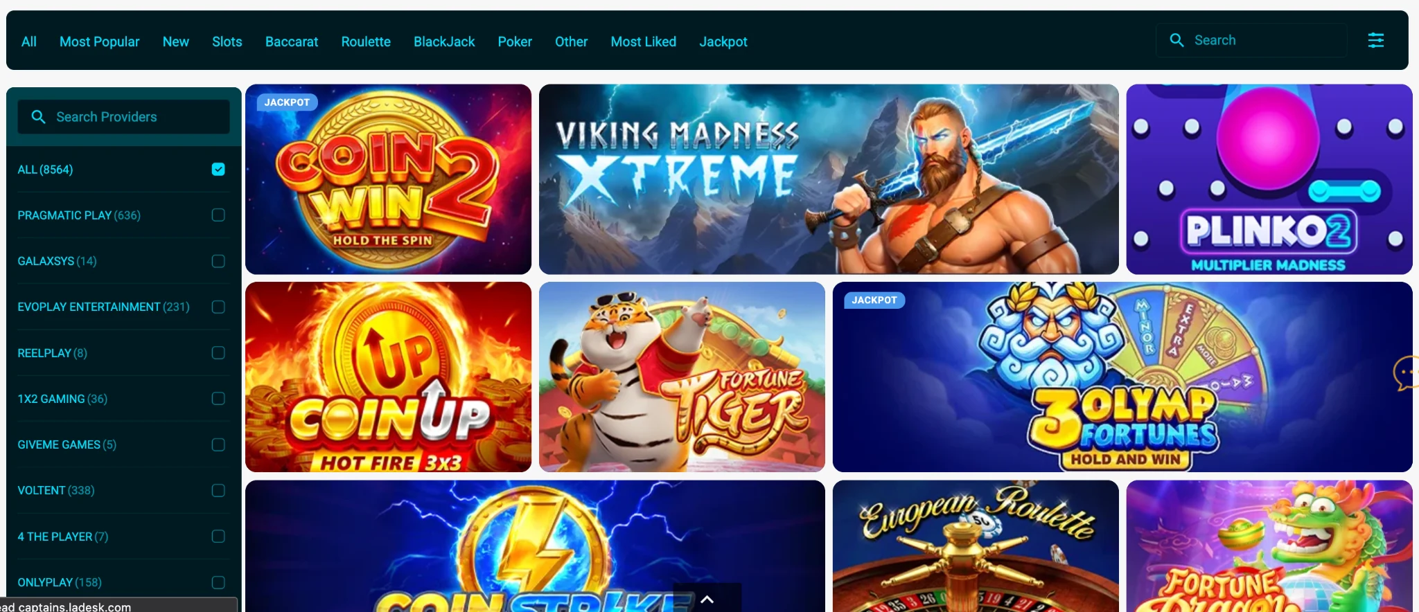 CaptainsBet Kenya casino interface showing game categories and providers