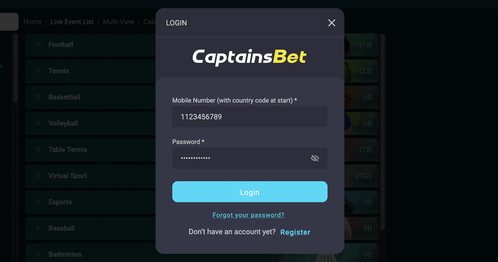 CaptainsBet login
