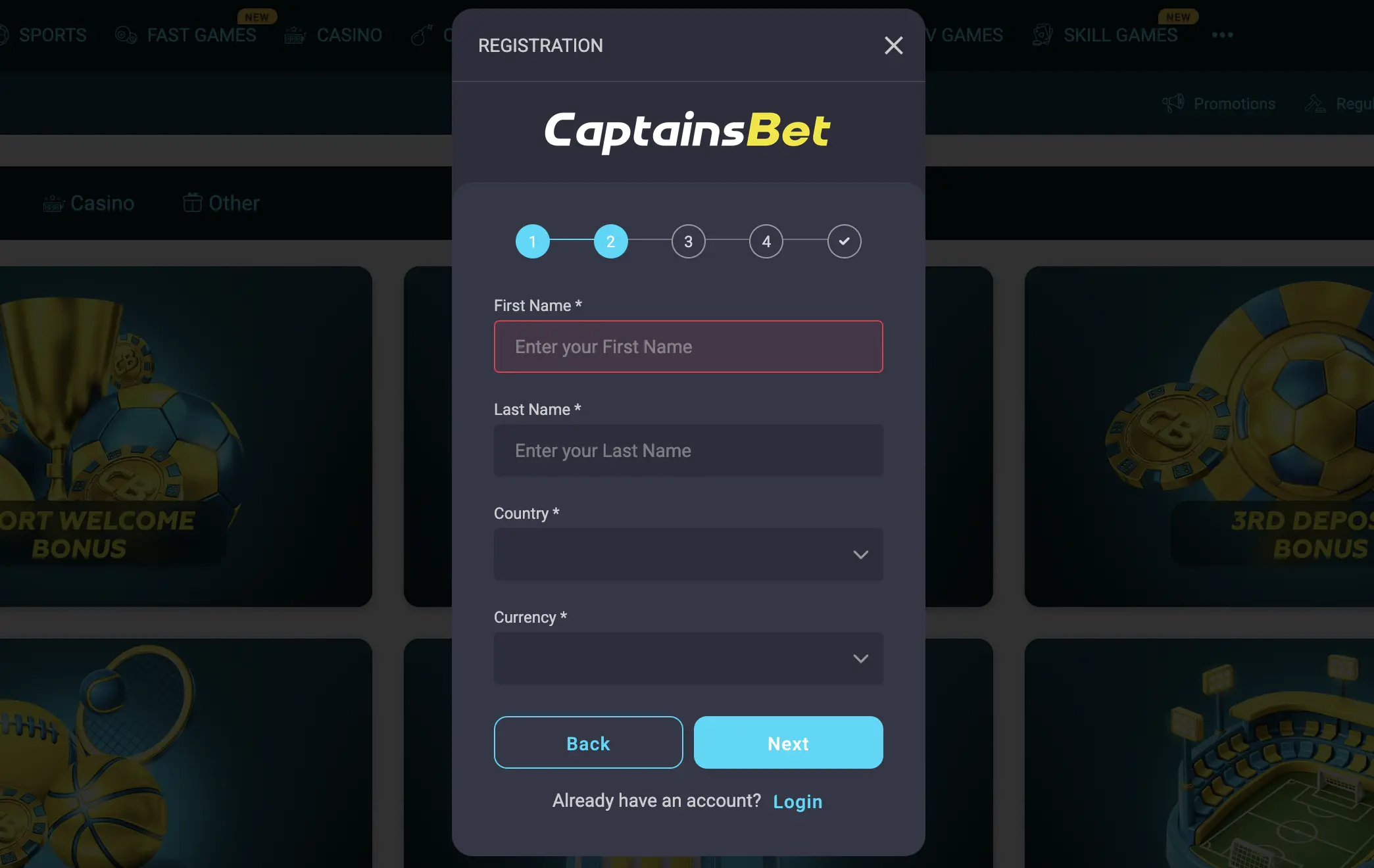 CaptainsBet Kenya Registration Page