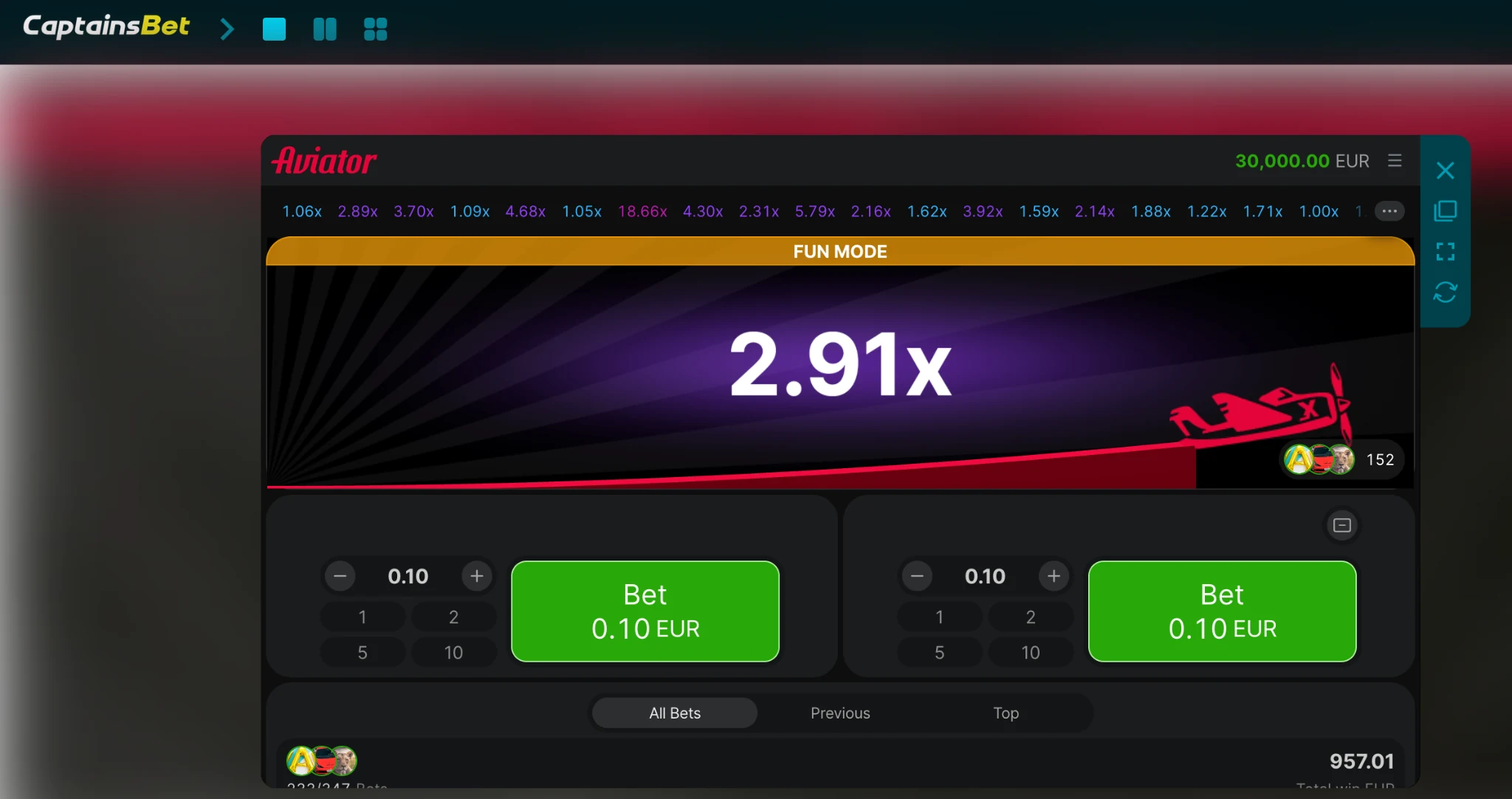 CaptainsBet Aviator game interface