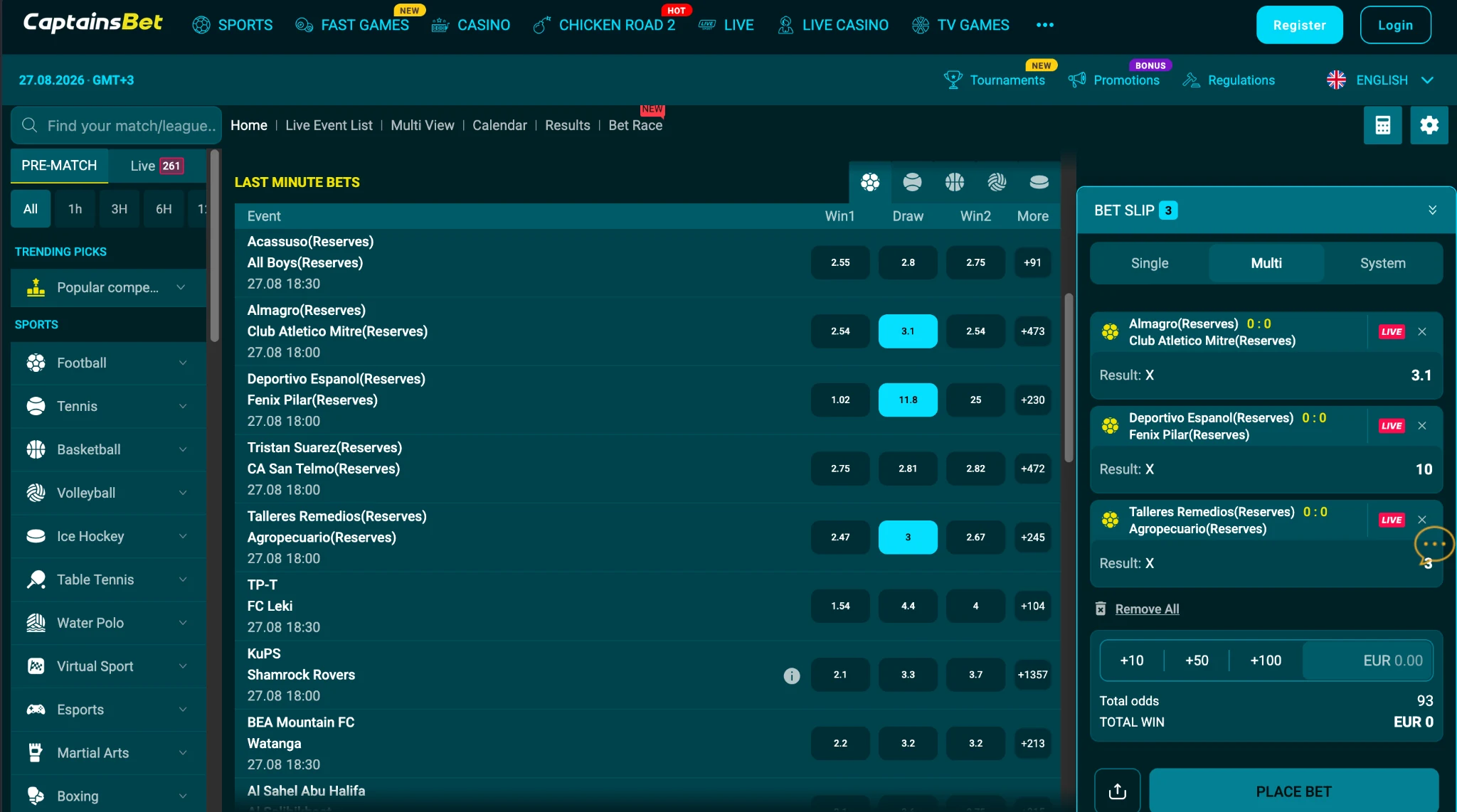 CaptainsBet Zambia sportsbook and live betting interface