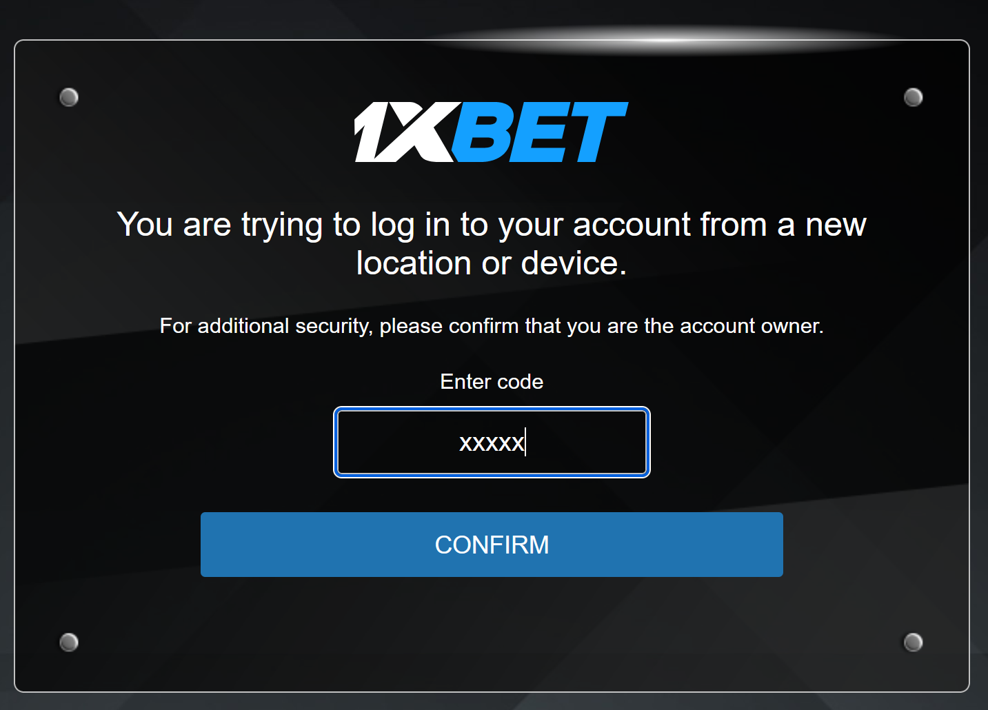 1xBet Tanzania confirmation code alert
