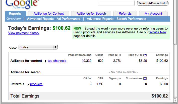 Google AdSense earnings proof