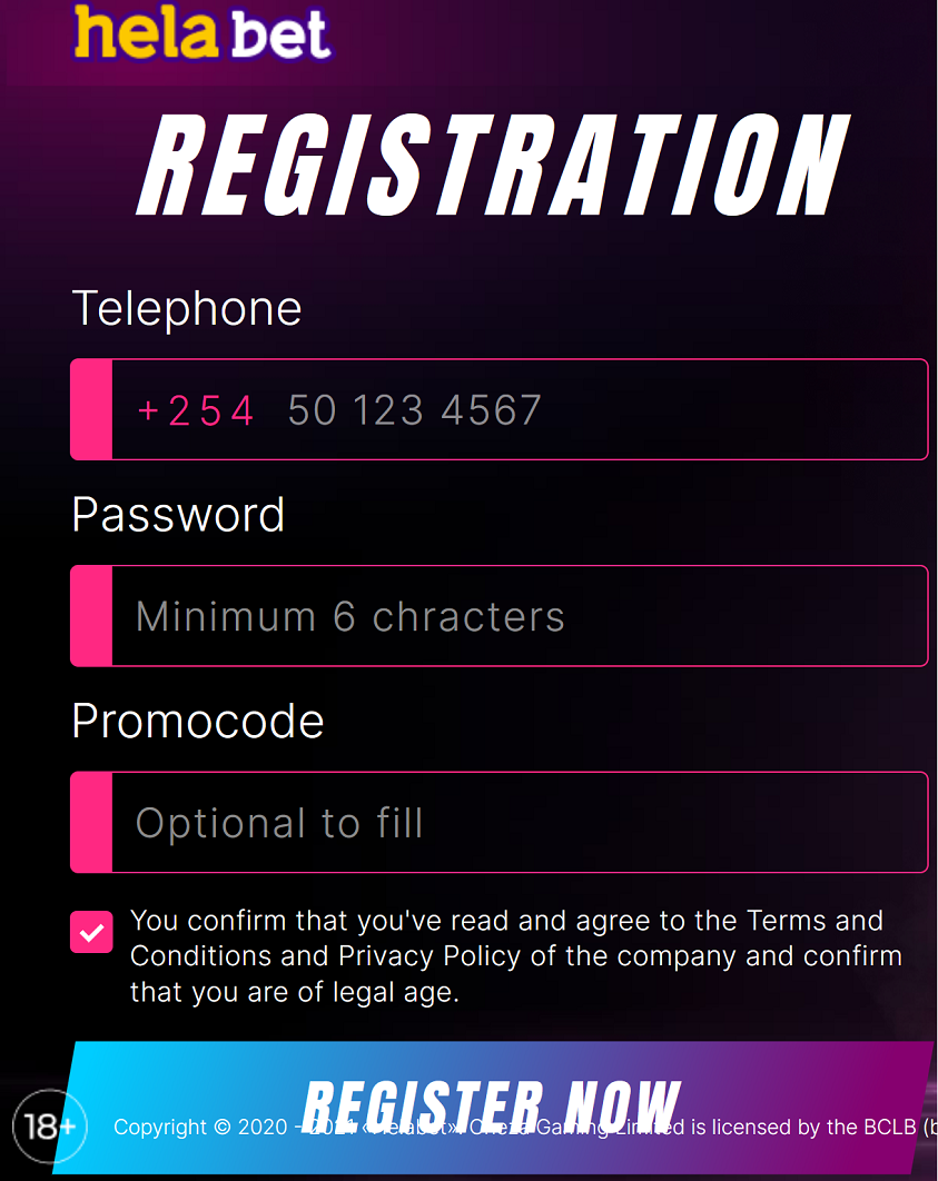 Helabet Kenya Registration Page