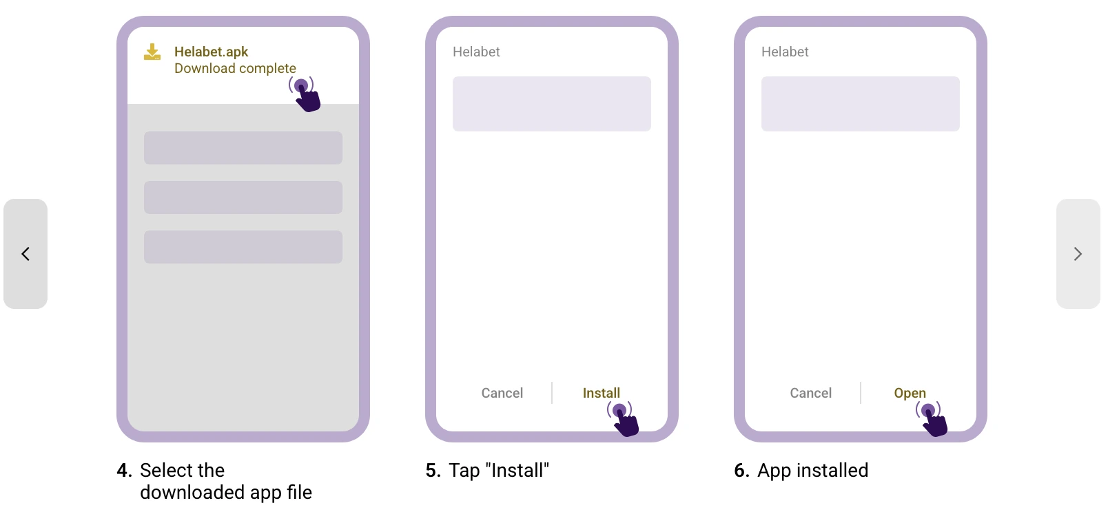 Helabet Nigeria Android APK installation showing downloaded file Install and Open steps