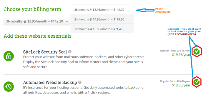 adjusting website hosting plan prices