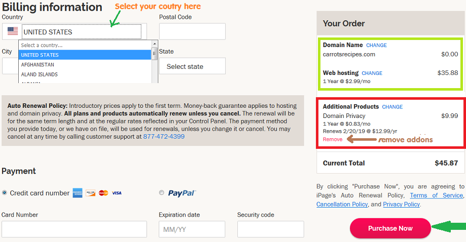 Complete billing info and make payments