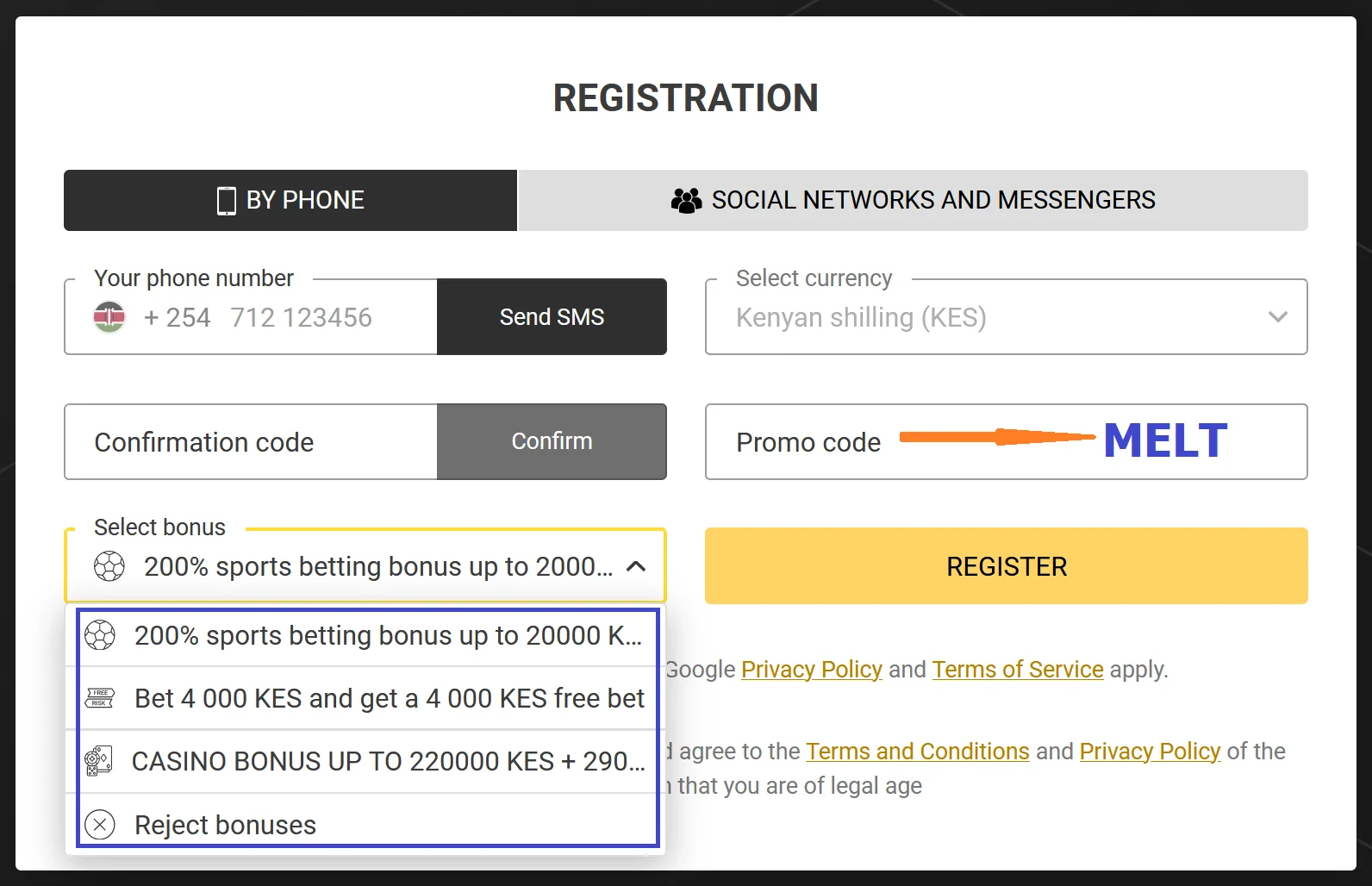 Melbet Kenya Registration Page