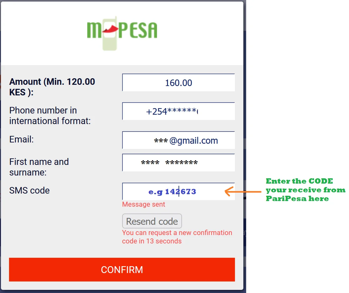 Key in your PariPesa Kenya withdrawals confirmation code