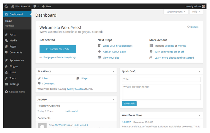 WordPress dashboard